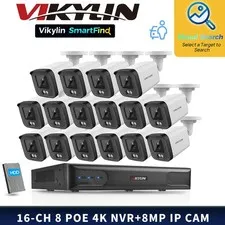VIKYLIN SmartFind MD 8POE 16CH NVR Ethernet Night Version 8MP IP Camera Kit Lot