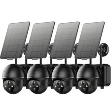 ZUMIMALL 2K Solar Security Cameras Wireless Outdoor 4-Pack, 4 Black 3MP