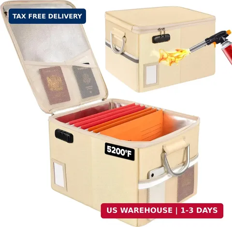 5200°F Fireproof Document Box, Fire Important Document Organizer with Lock, Upgr