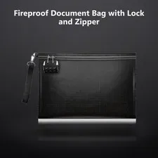 Fireproof Document Bag with Lock and Zipper, 13.8"x9.8"x0.8" Holder for Cash,...