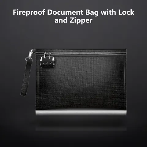 Fireproof Document Bag with Lock and Zipper, 13.8"x9.8"x0.8" Holder for Cash,...