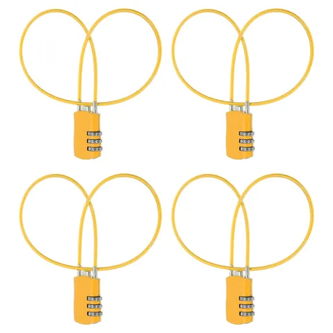 4 Pcs 3 Digit Luggage Cable Combination Lock with 20" Long Cable, Yellow