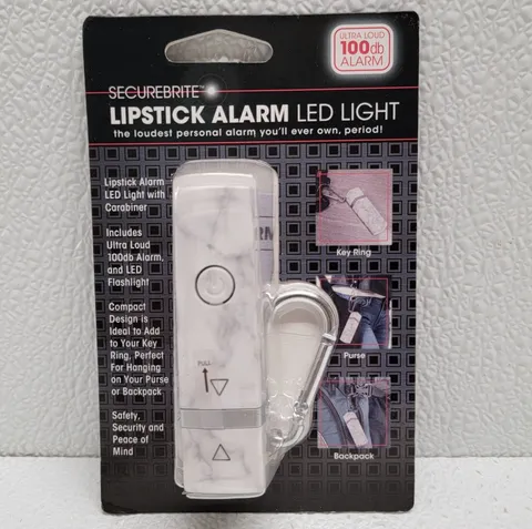 Securebrite Lipstick Alarm LED Light Keychain White Gray Marble Design