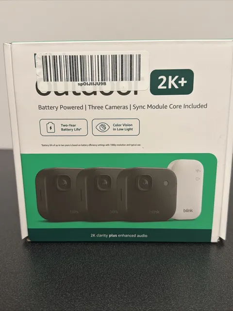 Blink Outdoor 2K+ Wireless 3 Camera Security System with Sync Module - Brand New