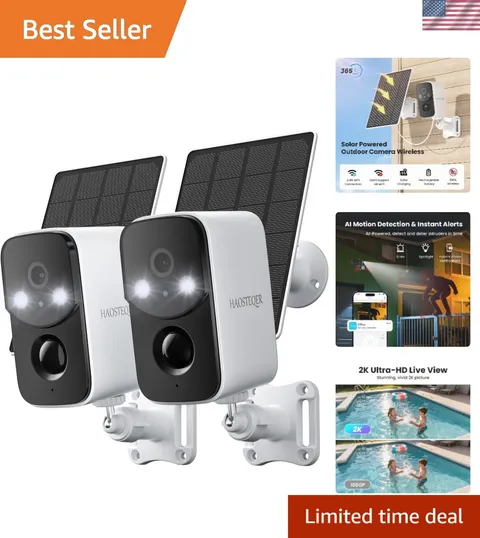 Waterproof Solar Outdoor Cameras - 2K HD Security with Free Cloud Storage