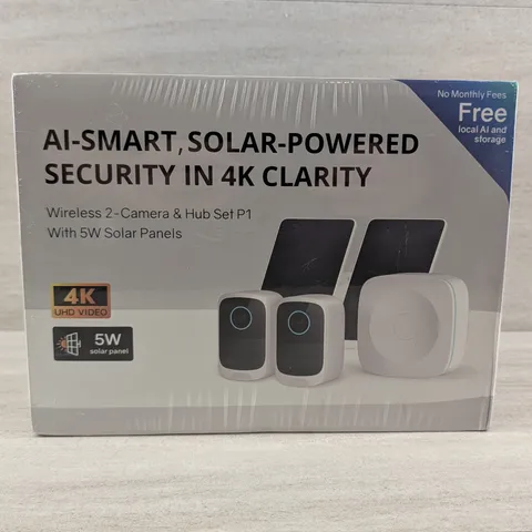 4K UHD Wireless Smart Security Camera System P1 2 Cameras 5W Solar Panels New