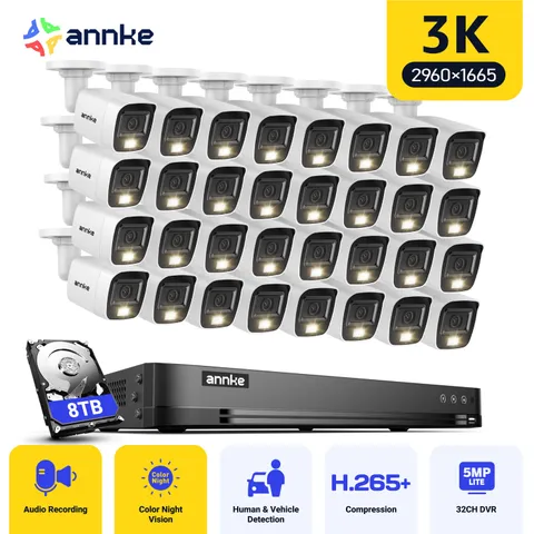 ANNKE 32CH 3K DVR 5MP AI Security Camera System Color Night Audio Recording IP67