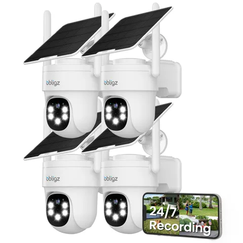 obligz Solar Camera Security Outdoor - AOV 24/7 4Pack, White - 4Pack 3MP Cam