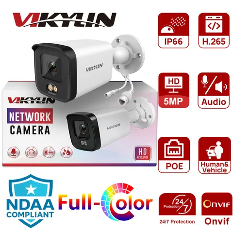 Vikylin 5MP 3K Security PoE IP Camera Full-Color Outdoor Onvif Wired NDAA CCTV