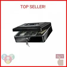 SentrySafe Black Money Saving Box with Cash Tray and Key Lock, Portable Safe Box
