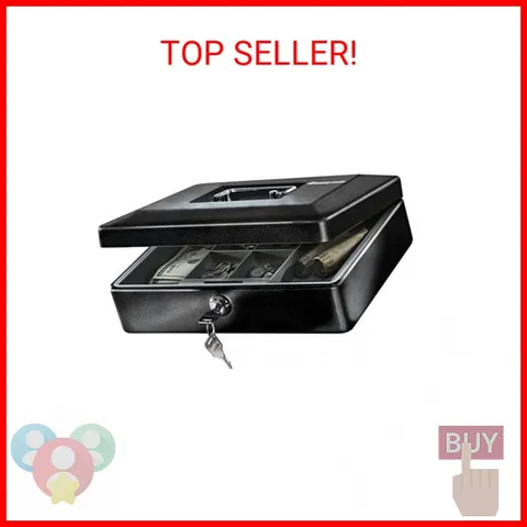 SentrySafe Black Money Saving Box with Cash Tray and Key Lock, Portable Safe Box