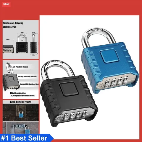 Heavy Duty Combination Padlock 2 Pack 4 Digit Resettable Outdoor Weatherproof