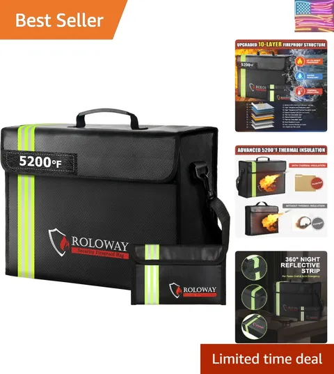 Large Fireproof Bag 5200℉ Heat Insulated 17 x 12 x 5.8 inches with Reflective...