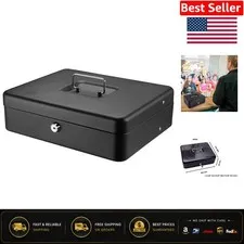 Elegant Black Portable Cash Box with Key Lock & Removable Cash Tray - 0.21 Cu Ft