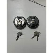 2- 70 mm Padlock Security Lock Round Circle Steel Brass EUC 