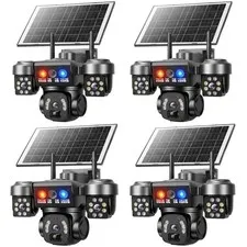 3 Len 9MP Solar Battery Home Security Camera Outdoor Wifi Wireless CCTV Pan/Tilt
