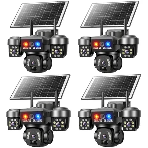 3 Len 9MP Solar Battery Home Security Camera Outdoor Wifi Wireless CCTV Pan/Tilt