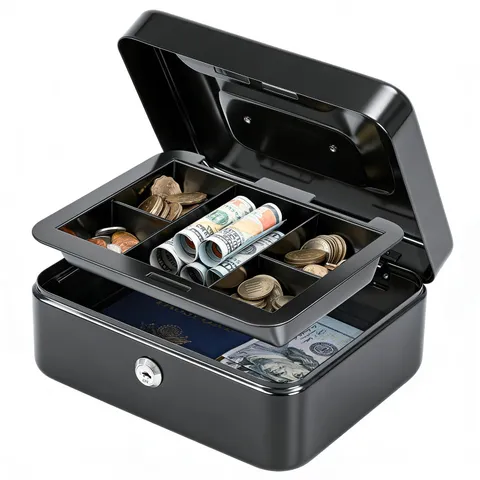 KYODOLED Small Metal Lock Box with Key for Cash and Medication, Medium, Black
