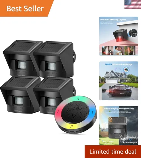 Solar Wireless Driveway Alarm with 2600FT Long Range & 36 Melodies & 5 Volume...