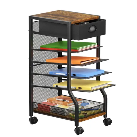 keomaisyto 6-Tier Rolling File Cart with Drawer, Under Desk Storage with Pape...