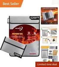 5200°F Fireproof Document Bag & Travel Case - Dual Pocket Organization