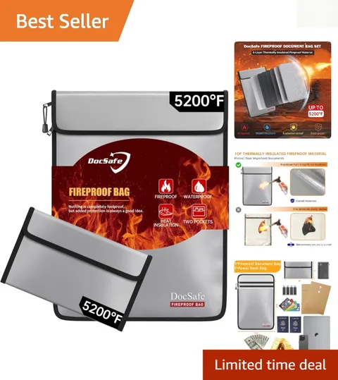 5200°F Fireproof Document Bag & Travel Case - Dual Pocket Organization