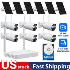 Wireless CCTV Solar Powered Security Camera System Outdoor Home 10CH NVR 500GB