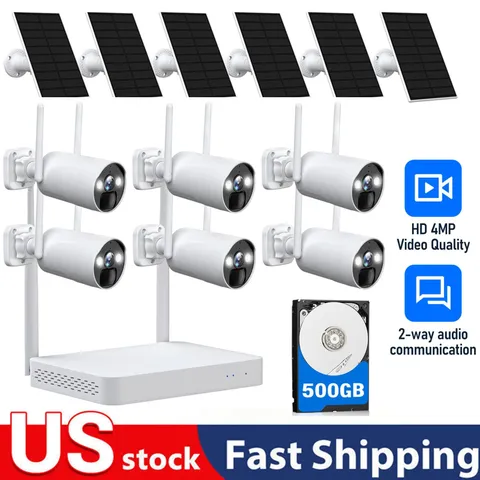 Wireless CCTV Solar Powered Security Camera System Outdoor Home 10CH NVR 500GB