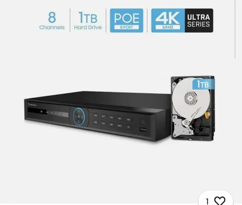 RENEWED Amcrest 4K 8-Channel NVR Pre-Installed 1TB Hard Drive NV5208E PoE