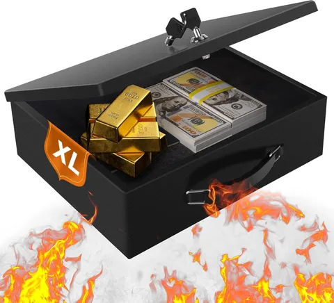 Fireproof Document Box, Fire Resistant Safe Box with Key Lock for Home, Portable