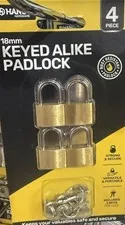 PADLOCKS 4-PACK 18mm KEYED ALIKE PADLOCK BY HANDY HARDWARE BRAND NEW AUS