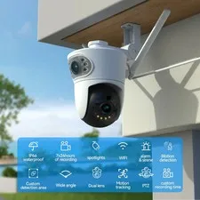 Security Dual-Lens Camera Motion Sensor 2-Way Audio IP66 for Home Surveillance