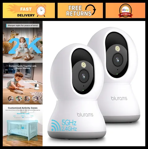 2-Pack 5G Home Security Cameras, 2K Pet Cam, 360° PTZ, Dual-Band WiFi, Night Vis