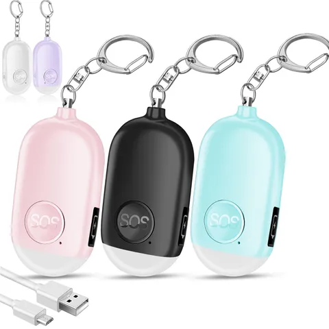 Hion Personal Safety Alarm for Women, 3 Pack Rechargeable 130dB Self Defense ...