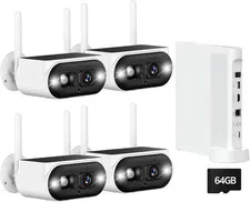 Solar Security Cameras Wireless Outdoor, 4-Camera System with 10CH NVR, No Month