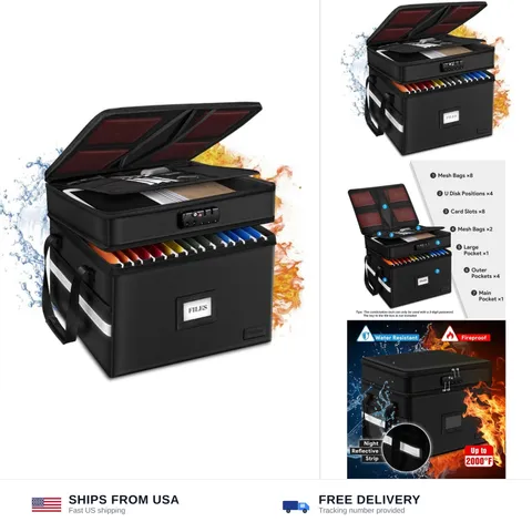 Fireproof File Organizer with Lock, 2 Layer Fireproof Document Box with 5 Tab...