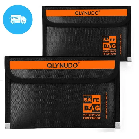 2Pack Fireproof Money Envelopes Waterproof Zipper Cash Document Bag Pouch 8x5in