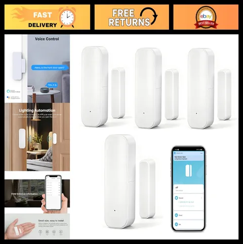 Smart WiFi Door & Window Sensor - Wireless Magnetic Contact Detector, 4-Pack, Al