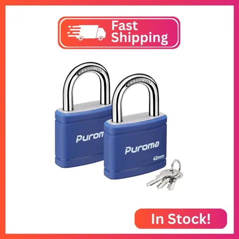 Puroma 2 Keyed Padlock with 3 Keys 7/8" School Locker Lock Gate 40mm Blue
