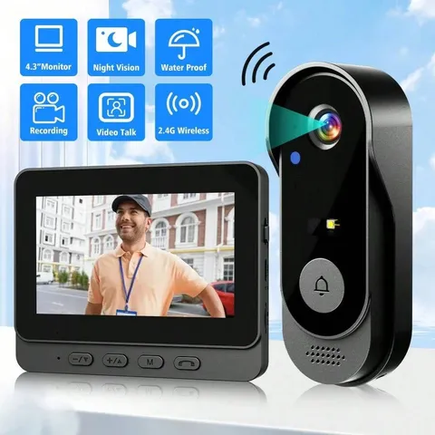Wireless Smart Video Doorbell 4.3" WiFi Intercom Waterproof