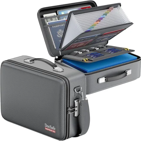 Fireproof Document Box with Lock & Strap - Portable Organizer for Important File