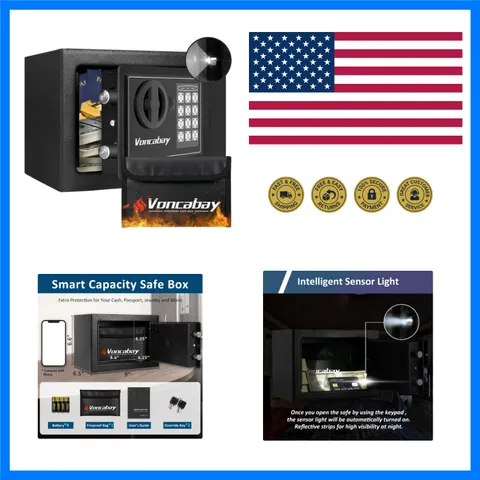 Money Safe Box for Home with Digital Keypad, 0.23 Cu. Ft., Black
