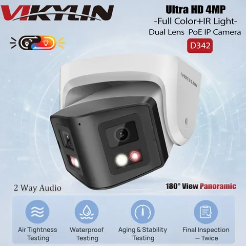 Vikylin 4MP Dual Lens 180° View Panoramic Dual Light Color Night PoE IP Camera