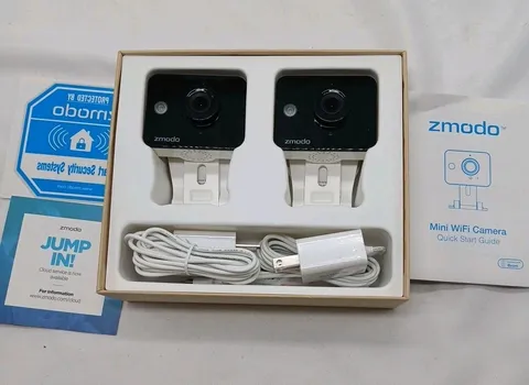 Set Of 2 Zmodo 720P Mini 2.4GHz WiFi Cameras Indoor Two-Way Audio. Power Tested