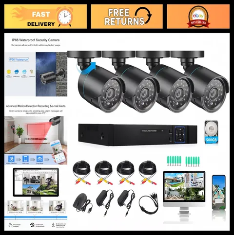 3000TVL Home Security Camera System, 4 Wired 1080P Night Vision DVR Kit, AI Moti