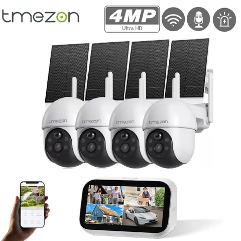 4MP Wireless Home Security System with Monitor 2K Outdoor Cameras Solar Powered