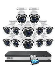 ZOSI H.265+1080p 16CH DVR Security Camera System 12pcs CCTV Outdoor Cameras 4TB