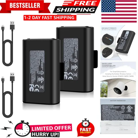 2-Pack Rechargeable Batteries for Simplisafe Wireless Outdoor Security Cameras,