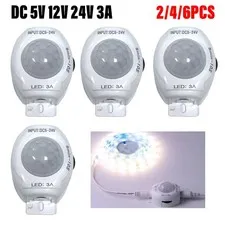 DC 5V-24V 3A PIR Motion Sensor Light Switch IR Detector Time Delay 2/4/6PCS