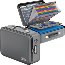 Fireproof Document Box Hard Case with Lock ＆ Accordion File Folder| Fire & Water